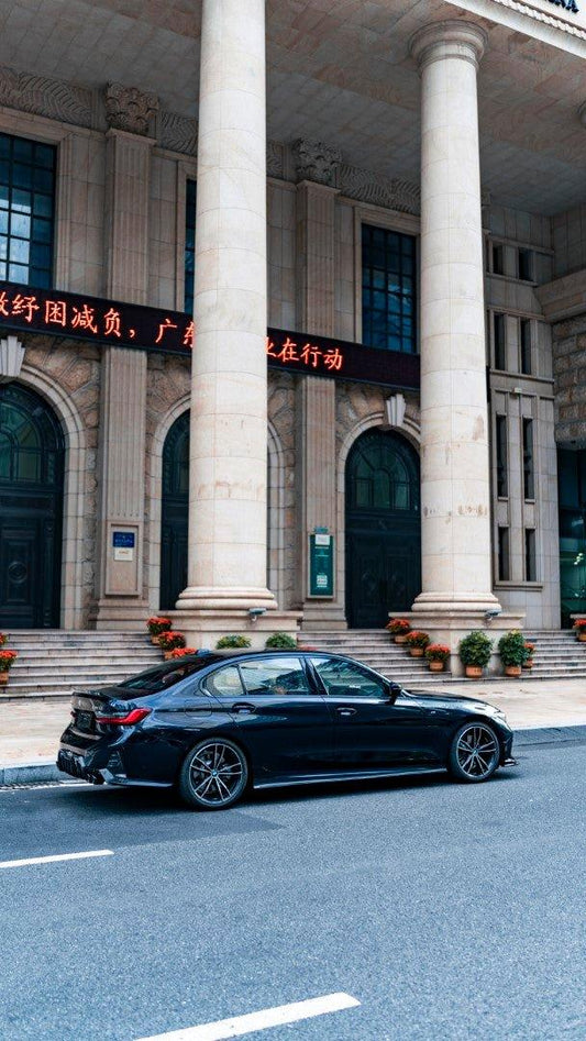 BMW 3 Series 330i (with M-package bumper, does not fit base model) M340i G20 G21 LCI 2023-ON with Aftermarket Parts - Rear Diffuser & Canards Pre-preg Carbon Fiber from Karbel Carbon