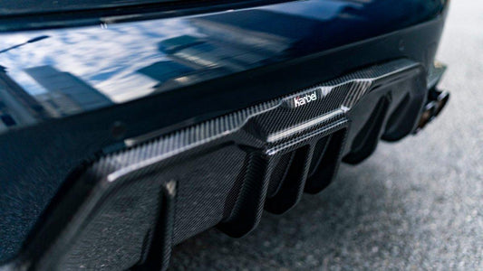 BMW 3 Series 330i (with M-package bumper, does not fit base model) M340i G20 G21 LCI 2023-ON with Aftermarket Parts - Rear Diffuser & Canards Pre-preg Carbon Fiber from Karbel Carbon