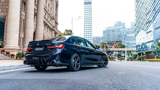 BMW 3 Series 330i (with M-package bumper, does not fit base model) M340i G20 G21 LCI 2023-ON with Aftermarket Parts - Rear Diffuser & Canards Pre-preg Carbon Fiber from Karbel Carbon