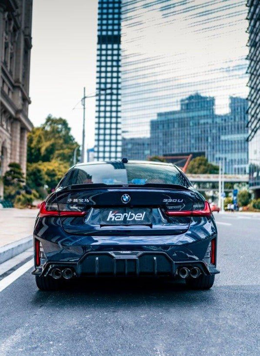 BMW 3 Series 330i (with M-package bumper, does not fit base model) M340i G20 G21 LCI 2023-ON with Aftermarket Parts - Rear Diffuser & Canards Pre-preg Carbon Fiber from Karbel Carbon