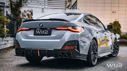 BMW I4 M50 / e Drive 40 (with M-package bumper, does not fit base model) G26 2022-ON & 4 Series Gran Coupe M440i 430i (with M-package bumper, does not fit base model) G26 2022-ON with Aftermarket Parts - Rear Spoiler Pre-preg Carbon Fiber from Karbel Carbon