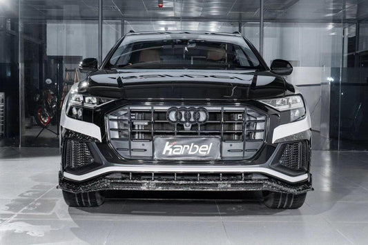 Audi SQ8 Q8 (with s-line bumper) Pre-facelift 2019 2020 2021 2022 2023 with Aftermarket Parts - Front Lip Pre-preg Carbon Fiber from Karbel Carbon