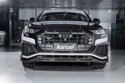 Audi SQ8 Q8 (with s-line bumper) Pre-facelift 2019 2020 2021 2022 2023 with Aftermarket Parts - Front Lip Pre-preg Carbon Fiber from Karbel Carbon
