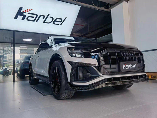 Audi SQ8 Q8 (with s-line bumper) Pre-facelift 2019 2020 2021 2022 2023 with Aftermarket Parts - Front Lip Pre-preg Carbon Fiber from Karbel Carbon