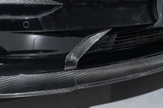 Tesla Model 3/P 2017-2023 with Aftermarket Parts - Front Lip Pre-preg Carbon Fiber from Karbel Carbon