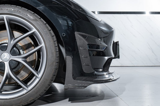 Tesla Model 3/P 2017-2023 with Aftermarket Parts - Front Lip Pre-preg Carbon Fiber from Karbel Carbon