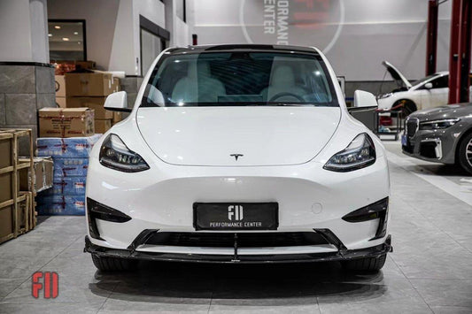 Tesla Model Y 2020-ON with Aftermarket Parts - Front Lip Pre-preg Carbon Fiber from Karbel Carbon