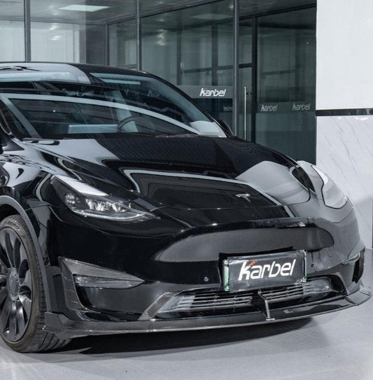 Tesla Model Y 2020-ON with Aftermarket Parts - Front Lip Pre-preg Carbon Fiber from Karbel Carbon