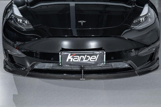 Tesla Model Y 2020-ON with Aftermarket Parts - Front Lip Pre-preg Carbon Fiber from Karbel Carbon