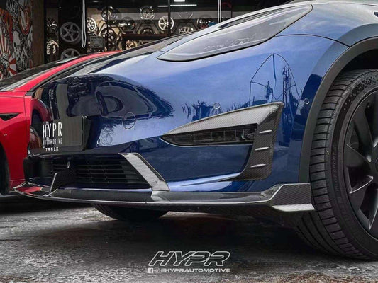 Tesla Model Y 2020-ON with Aftermarket Parts - Front Lip Pre-preg Carbon Fiber from Karbel Carbon