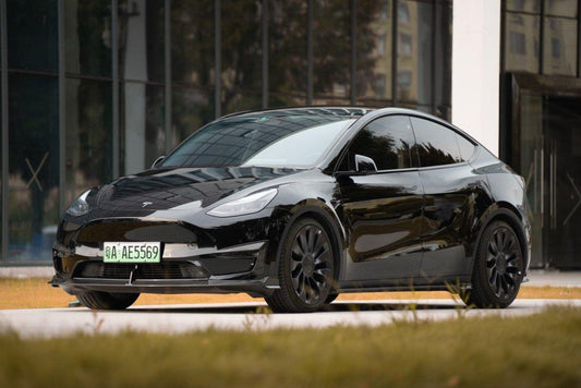Tesla Model Y 2020-ON with Aftermarket Parts - Front Lip Pre-preg Carbon Fiber from Karbel Carbon