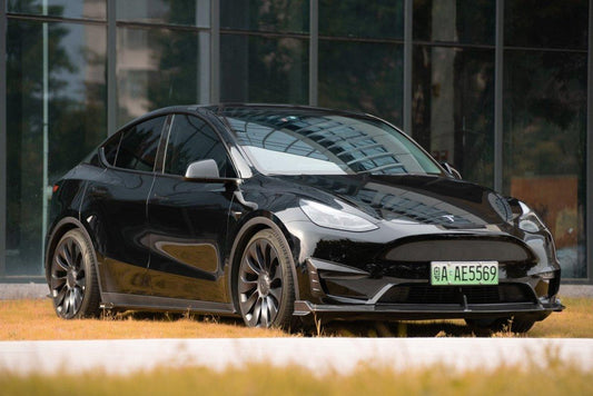 Tesla Model Y 2020-ON with Aftermarket Parts - Front Lip Pre-preg Carbon Fiber from Karbel Carbon