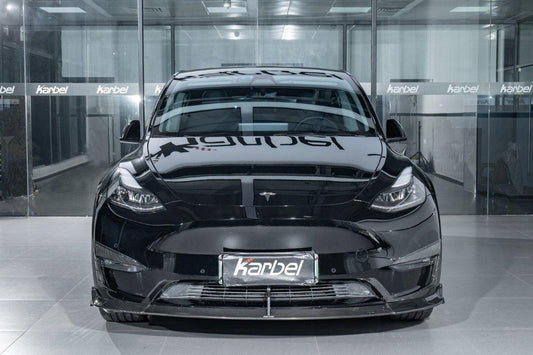Tesla Model Y 2020-ON with Aftermarket Parts - Front Lip Pre-preg Carbon Fiber from Karbel Carbon