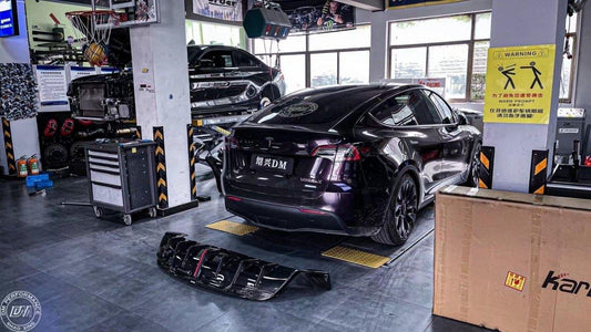 Tesla Model Y 2020-ON with Aftermarket Parts - Rear Diffuser Pre-preg Carbon Fiber from Karbel Carbon