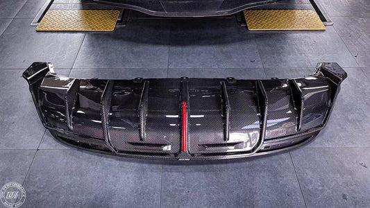 Tesla Model Y 2020-ON with Aftermarket Parts - Rear Diffuser Pre-preg Carbon Fiber from Karbel Carbon