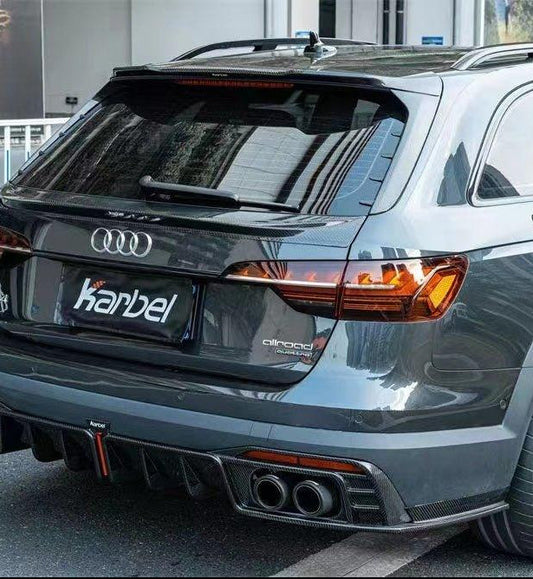 Audi A4 allroad B9 / B9.5 2017 2018 2019 with Aftermarket Parts - V1 Style Rear Roof Spoiler Pre-preg Carbon Fiber from Karbel Carbon