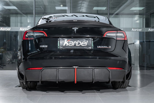 Tesla Model 3/P 2017-2023 with Aftermarket Parts - Rear Spoiler Pre-preg Carbon Fiber from Karbel Carbon
