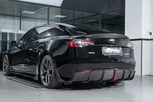 Tesla Model 3/P 2017-2023 with Aftermarket Parts - Rear Spoiler Pre-preg Carbon Fiber from Karbel Carbon