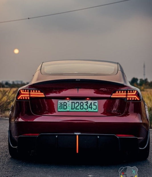 Tesla Model 3/P 2017-2023 with Aftermarket Parts - Rear Spoiler Pre-preg Carbon Fiber from Karbel Carbon