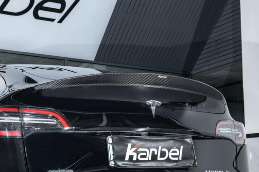 Tesla Model Y 2020-ON with Aftermarket Parts - Rear Spoiler Pre-preg Carbon Fiber from Karbel Carbon
