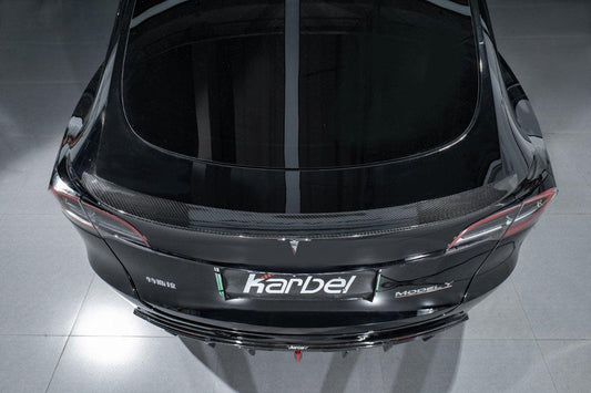 Tesla Model Y 2020-ON with Aftermarket Parts - Rear Spoiler Pre-preg Carbon Fiber from Karbel Carbon