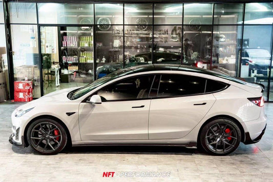 Tesla Model 3/P 2017-2023 with Aftermarket Parts - Side Skirts Pre-preg Carbon Fiber from Karbel Carbon