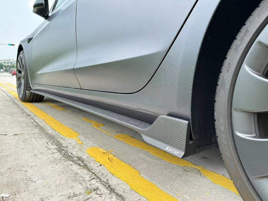 Tesla Model 3/P 2017-2023 with Aftermarket Parts - Side Skirts Pre-preg Carbon Fiber from Karbel Carbon