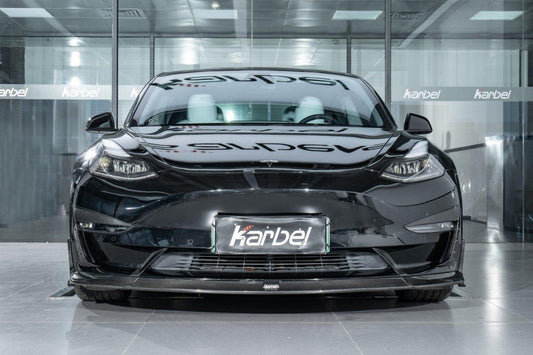 Tesla Model 3/P 2017 2018 2019 2020 2021 2022 2023 with Aftermarket Parts - Upper Valences Pre-preg Carbon Fiber from Karbel Carbon