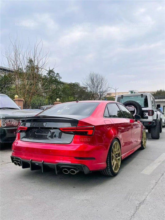 Audi S3 A3 S-line (with s-line bumper) 8V.5 2017 2018 2019 2020 With Aftermarket Parts - V1 Without LED Light Style Rear Diffuser Pre-preg Carbon Fiber from Karbel Carbon