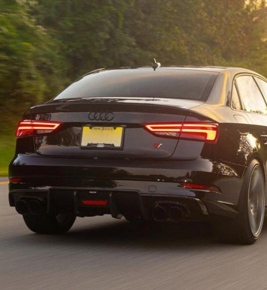 Audi S3 A3 S-line (with s-line bumper) 8V.5 2017 2018 2019 2020 With Aftermarket Parts - V2 With LED Light Style Rear Diffuser Pre-preg Carbon Fiber from Karbel Carbon