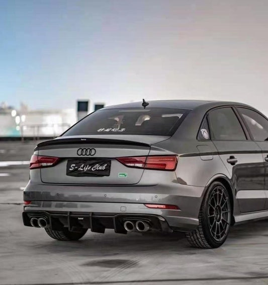 Audi S3 A3 S-line (with s-line bumper) 8V.5 2017 2018 2019 2020 With Aftermarket Parts - V1 Without LED Light Style Rear Diffuser Pre-preg Carbon Fiber from Karbel Carbon