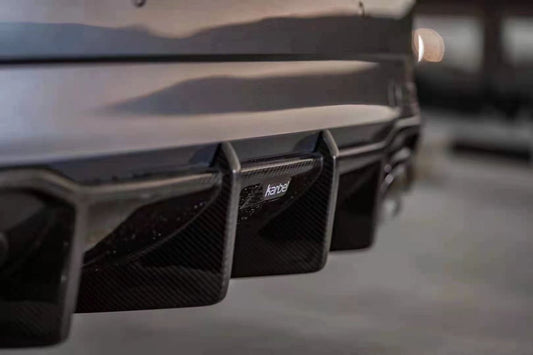 Audi S3 A3 S-line (with s-line bumper) 8V.5 2017 2018 2019 2020 With Aftermarket Parts - V1 Without LED Light Style Rear Diffuser Pre-preg Carbon Fiber from Karbel Carbon