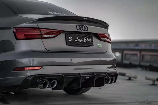 Audi S3 A3 S-line (with s-line bumper) 8V.5 2017 2018 2019 2020 With Aftermarket Parts - V1 Without LED Light Style Rear Diffuser Pre-preg Carbon Fiber from Karbel Carbon