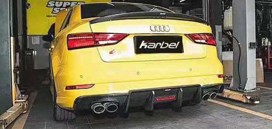 Audi S3 A3 S-line (with s-line bumper) 8V.5 2017 2018 2019 2020 With Aftermarket Parts - V2 With LED Light Style Rear Diffuser Pre-preg Carbon Fiber from Karbel Carbon