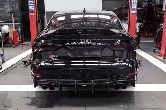 Audi S3 A3 S-line (with s-line bumper) 8V.5 2017 2018 2019 2020 With Aftermarket Parts - V1 Without LED Light Style Rear Diffuser Pre-preg Carbon Fiber from Karbel Carbon