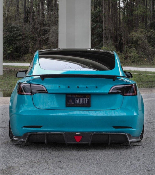 Tesla Model 3 Performance Long Range Standard Base 2017-2023 with Aftermarket Parts - V3 Style Rear Diffuser Carbon Fiber / FRP from CMST Tuning