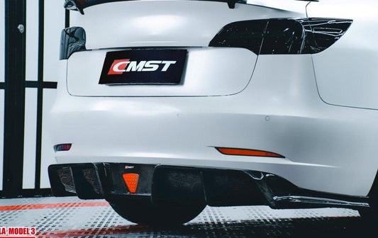 Tesla Model 3 Performance Long Range Standard Base 2017-2023 with Aftermarket Parts - V3 Style Rear Diffuser Carbon Fiber / FRP from CMST Tuning