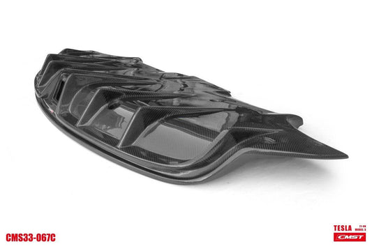 Tesla Model 3 Performance Long Range Standard Base 2017-2023 with Aftermarket Parts - V4 With Tow Hook Access Style Rear Diffuser Carbon Fiber / FRP from CMST Tuning