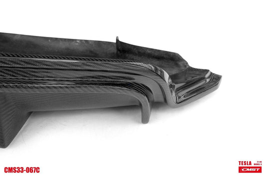 Tesla Model 3 Performance Long Range Standard Base 2017-2023 with Aftermarket Parts - V4 With Tow Hook Access Style Rear Diffuser Carbon Fiber / FRP from CMST Tuning