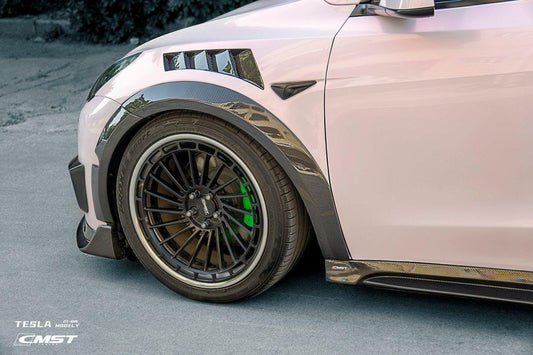 Tesla Model Y Performance AWD Long Range RWD Standard 2020-ON with Aftermarket Parts - Front Fenders Pre-preg Carbon Fiber / FRP from CMST Tuning