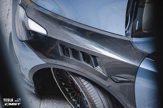 Tesla Model Y Performance AWD Long Range RWD Standard 2020-ON with Aftermarket Parts - Front Fenders Pre-preg Carbon Fiber / FRP from CMST Tuning