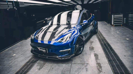 Tesla Model Y Performance AWD Long Range RWD Standard 2020-ON with Aftermarket Parts - V1 Style Hood Bonnet Carbon Fiber / FRP from CMST Tuning