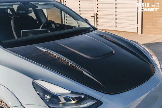 Tesla Model Y Performance AWD Long Range RWD Standard 2020-ON with Aftermarket Parts - V1 Style Hood Bonnet Carbon Fiber / FRP from CMST Tuning