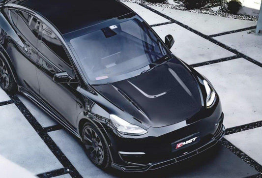 Tesla Model Y Performance AWD Long Range RWD Standard 2020-ON with Aftermarket Parts - V1 Style Hood Bonnet Carbon Fiber / FRP from CMST Tuning