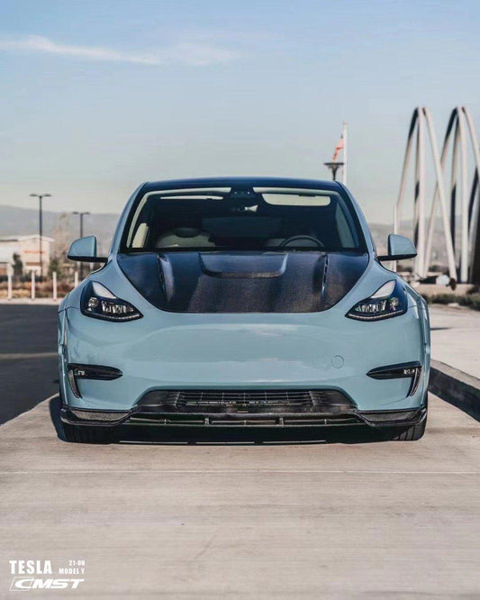 Tesla Model Y Performance AWD Long Range RWD Standard 2020-ON with Aftermarket Parts - V1 Style Hood Bonnet Carbon Fiber / FRP from CMST Tuning