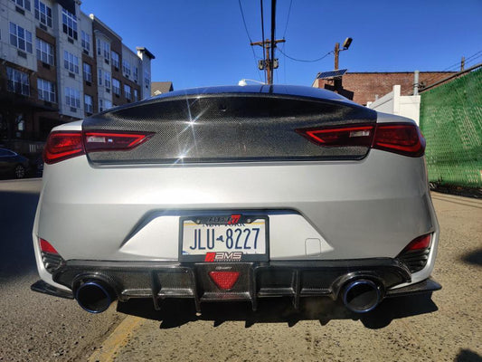 Infiniti Q60 Red Sport 400 Premium Luxe Sport Pure 2017-2022 with Aftermarket Parts - Rear Diffuser & Canards Carbon Fiber from CMST Tuning