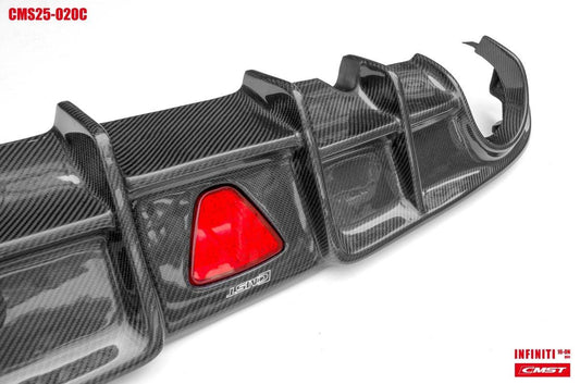 Infiniti Q60 Red Sport 400 Premium Luxe Sport Pure 2017-2022 with Aftermarket Parts - Rear Diffuser & Canards Carbon Fiber from CMST Tuning
