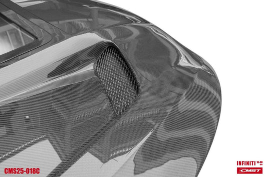 Infiniti Q60 Red Sport 400 Premium Luxe Sport Pure 2017 2018 2019 2020 2021 2022 with Aftermarket Parts - Tempered Glass Clearview Hood Bonnet Carbon Fiber / FRP from CMST Tuning