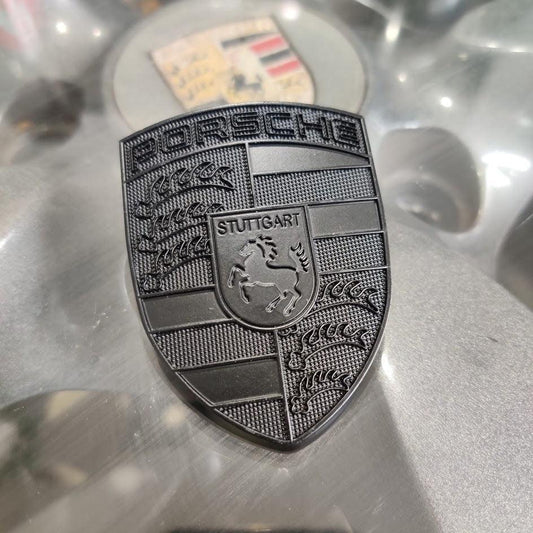 Porsche Crest Emblem Badge - Blacked Out Metal - Performance SpeedShop