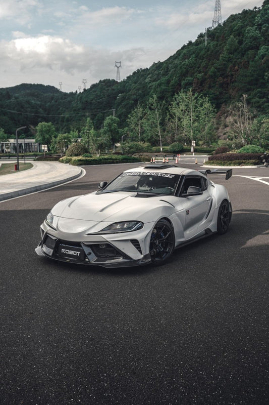 Toyota Supra MK5 A90 A91 3.0 2.0 2020-ON with Aftermarket Parts - "Alerion" Narrow Body Front Bumper & Lip Carbon Fiber / FRP from Robot Craftsman